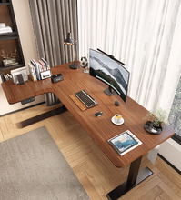 Load image into Gallery viewer, Height Adjustable Ergonomic Electric Corner Sit Stand Desk A3L Wallnut Colour Dual Motor

